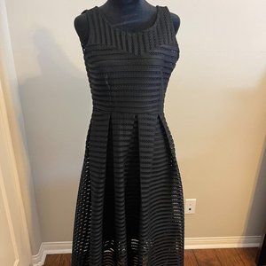 Black Christian Siriano Flared Midi Dress, Size M